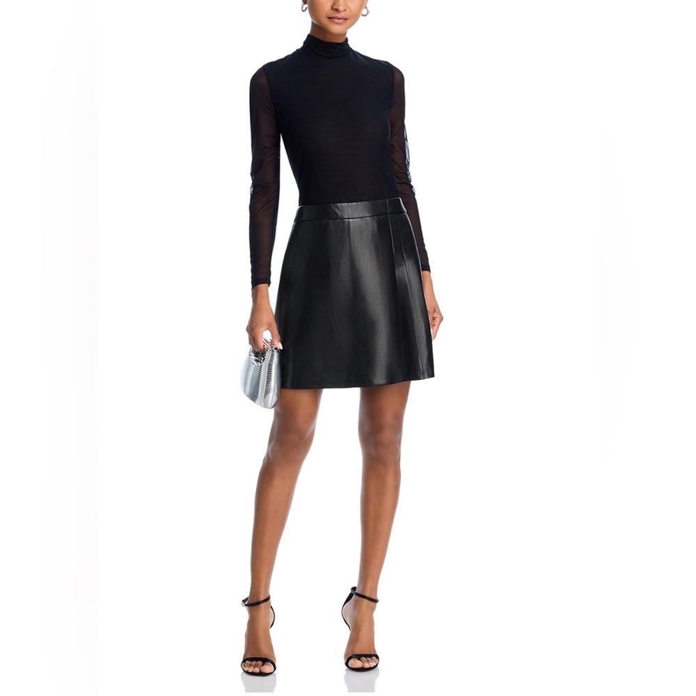 Alice + Olivia Chara Long Sleeve Mesh & Faux Leather Mini Dress - Picture 2 of 12